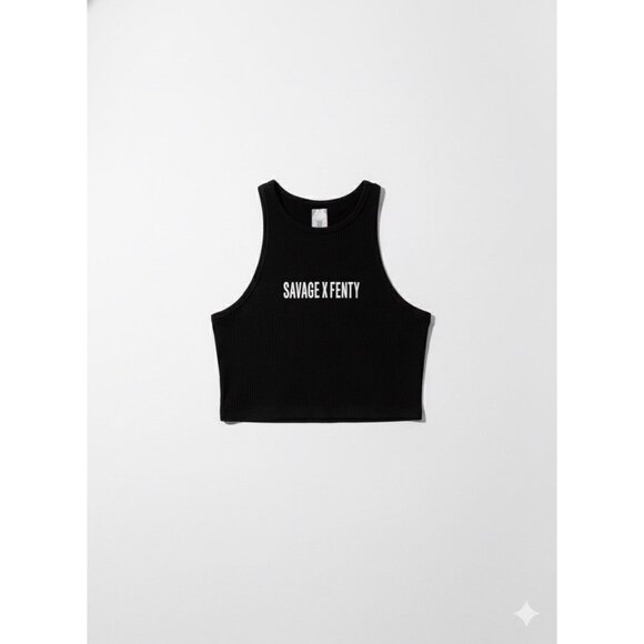 Savage X Fenty Black Bodycon Legging + Cropped Top Split Sides Set Sz L - Picture 4 of 5